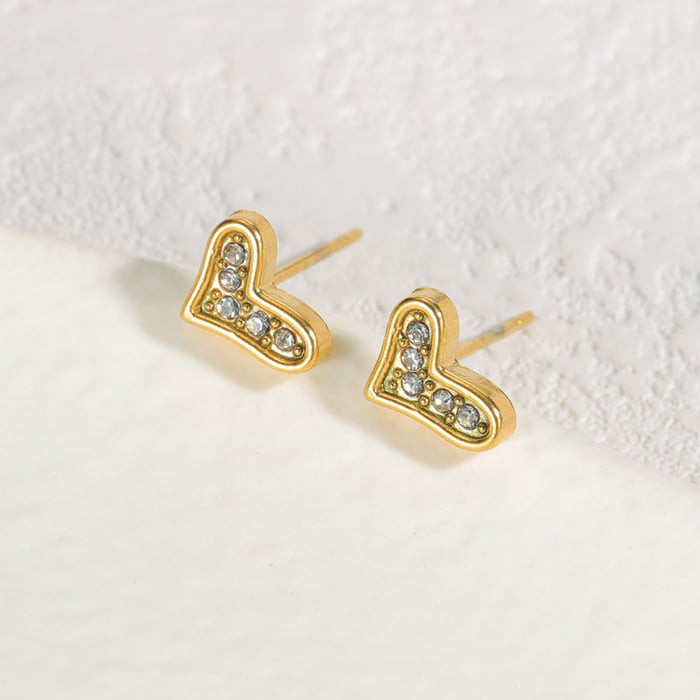 1 Pair Delicated Sweet Style Irregular Heart Shape Stainless Steel  Gold Color Inlay Rhinestone Women's Stud Earrings 